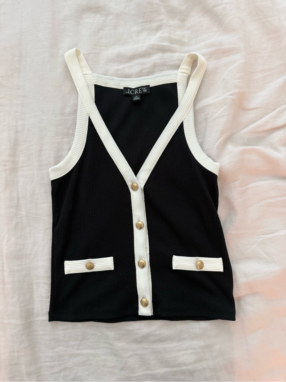 J. Crew Black Tank with Cream Trim